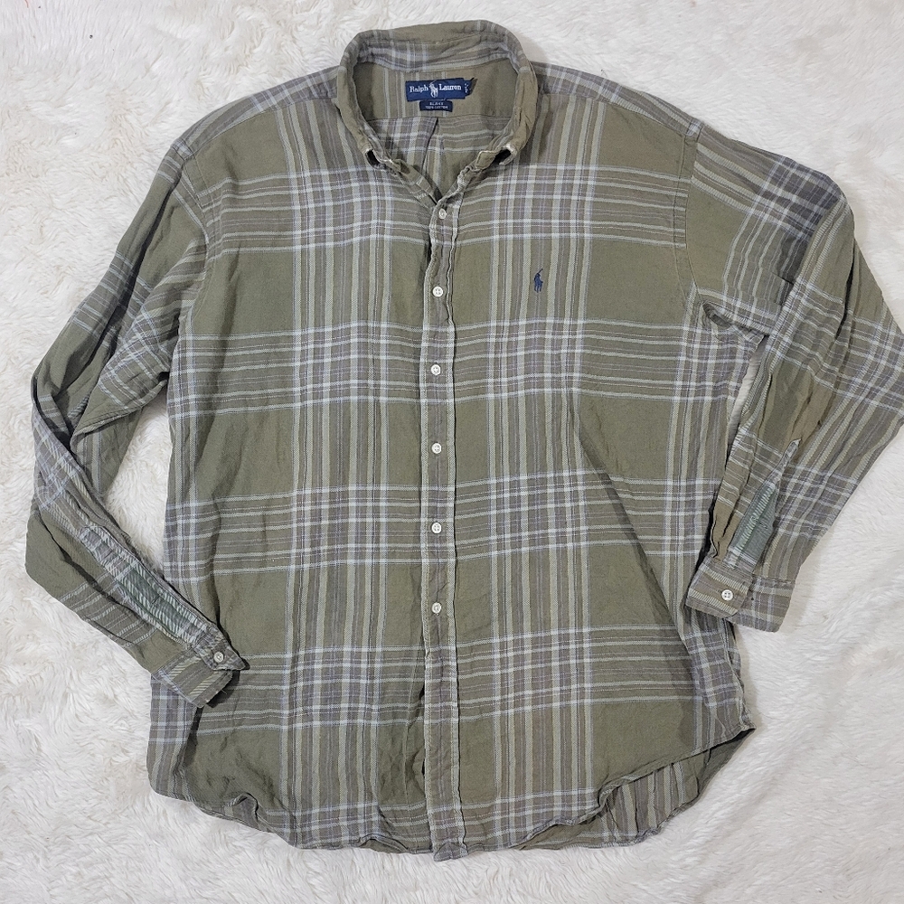 Ralph Lauren Blake 100% cotton green plaid button down shirt size XL